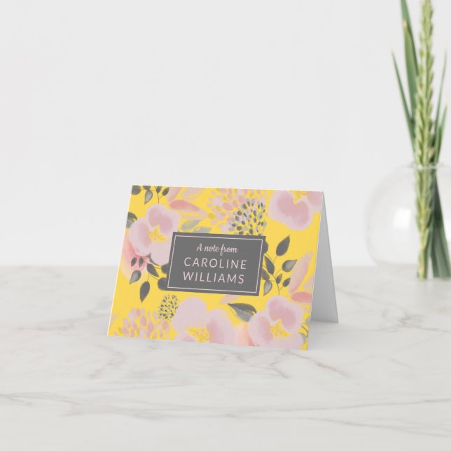 Tarjeta Patrón floral amarillo y rosa personalizado (Anverso)