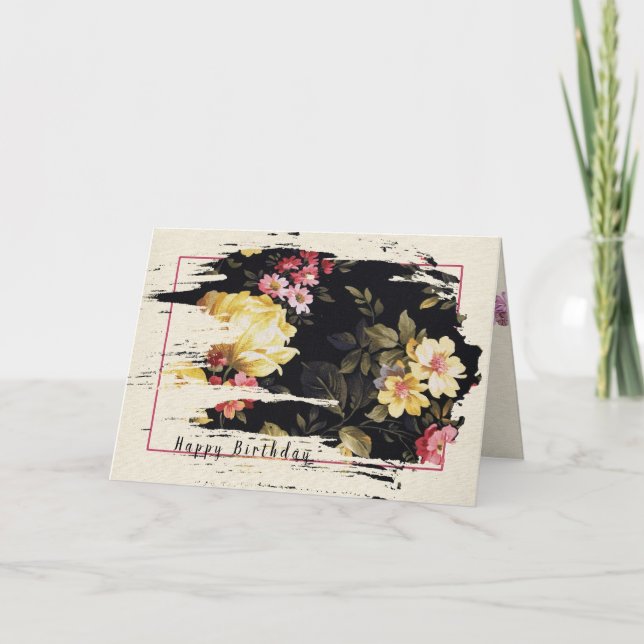 Tarjeta patrón floral anticuado para el cumpleaños (Anverso)