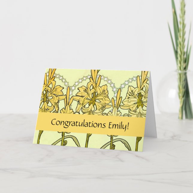 Tarjeta Patrón floral de Alfonse Mucha Art Nouveau Lily (Anverso)