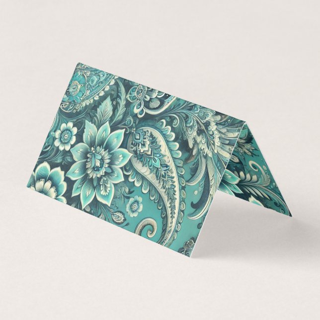 Tarjeta Patrón floral de cachemira turquesa (Anverso)