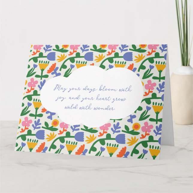 Tarjeta Patrón floral de primavera divertida (Anverso)