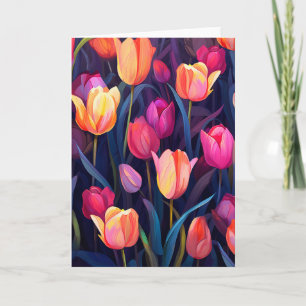 Tarjeta Patrón floral de tulipanes rosa y rosa