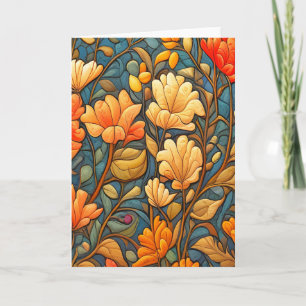 Tarjeta Patrón floral estilo William Morris en colores oto