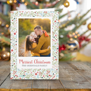 Tarjeta Patrón Floral Navideño Foto Saludo