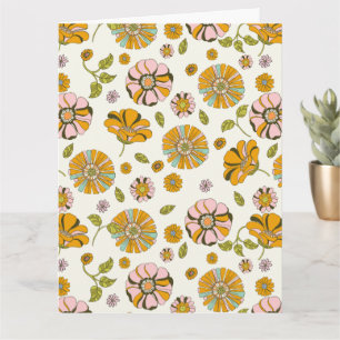 Tarjeta Patrón floral retro de los 70