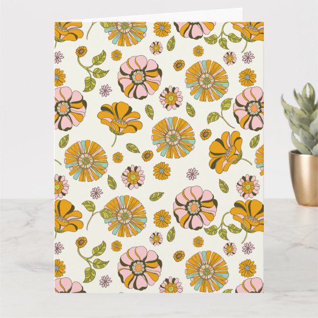 Tarjeta Patrón floral retro de los 70 (Planta pequeña)