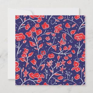 Tarjeta Patrón floral rojo y azul