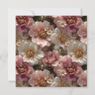 Tarjeta Patrón floral sin brillo de lujo con perlas de oro