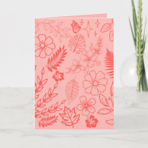 Tarjeta Patrón floral tropical rojo coral