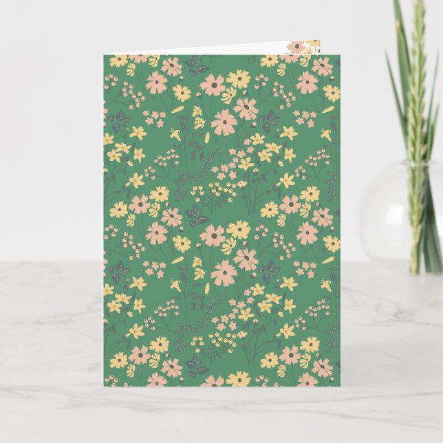 Tarjeta Patrón floral verde boho moderno (Anverso)