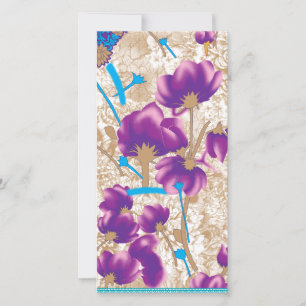 Tarjeta Patrón floral vibrante con color púrpura y azul de