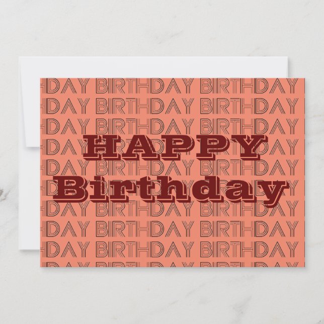 Tarjeta Patrón geométrico feliz BIrthday Coral y Brown (Anverso)