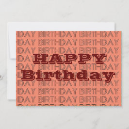 Tarjeta Patrón geométrico feliz BIrthday Coral y Brown