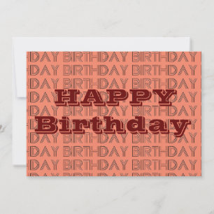 Tarjeta Patrón geométrico feliz BIrthday Coral y Brown