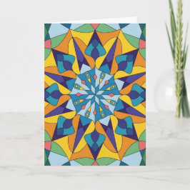 Tarjeta Patrón geométrico fractal azul y amarillo