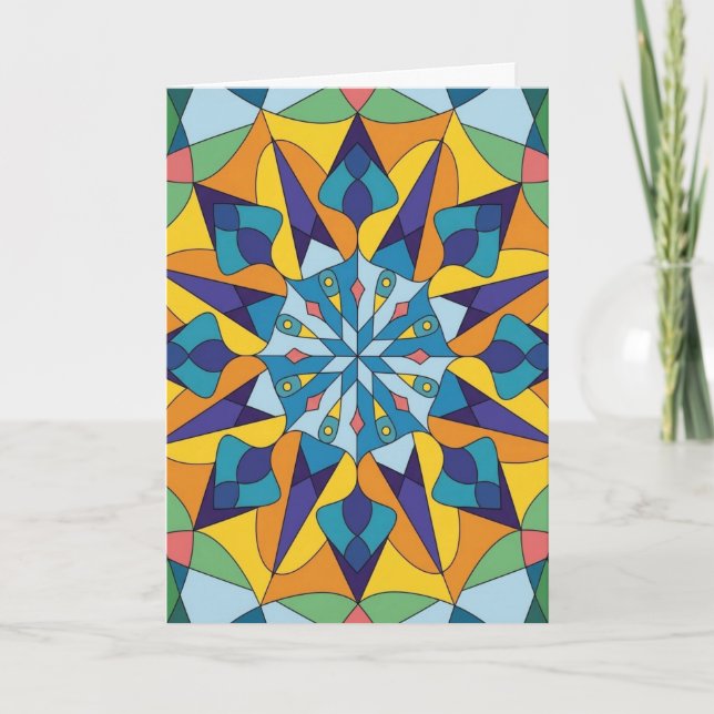 Tarjeta Patrón geométrico fractal azul y amarillo (Anverso)
