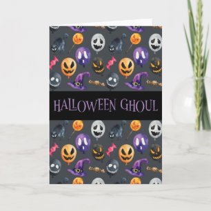 Tarjeta Patrón Gris Halloween de "Halloween Ghoul"