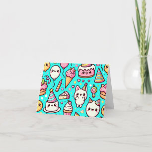 Tarjeta Patrón Kawaii de Cumpleaños