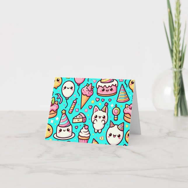 Tarjeta Patrón Kawaii de Cumpleaños (Anverso)