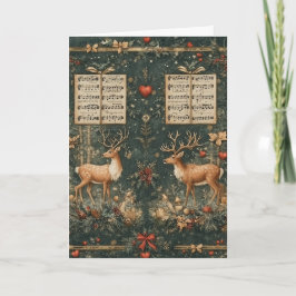 Tarjeta Patrón navideño vintage ciervo partitura musical l
