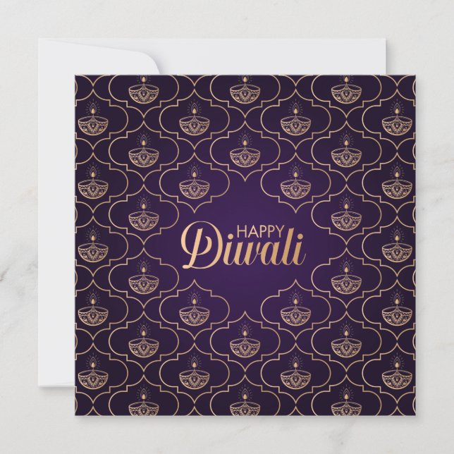 Tarjeta Patrón oro morado y Rosa Feliz Diwali (Anverso)