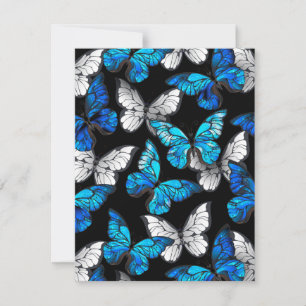 Tarjeta Patrón oscuro sin costuras con mariposas azules Mo