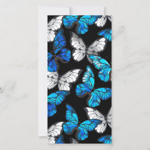 Tarjeta Patrón oscuro sin foco con mariposas azules morfo