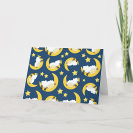 Tarjeta Patrón ovino, oveja durmiente, luna, estrellas