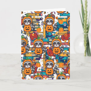 Tarjeta Patrón Retro de Manzanas Libros Lápices para Maest
