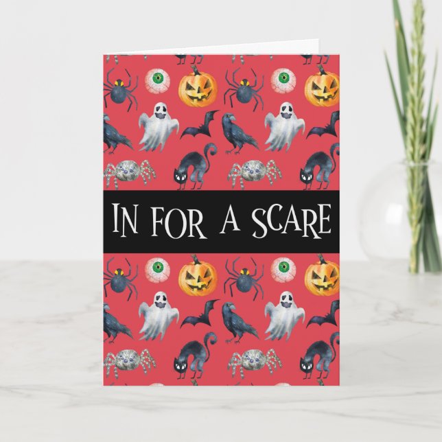 Tarjeta Patrón rojo de Halloween de "dentro por un miedo" (Anverso)