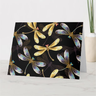 Tarjeta Patrón sin foco con Dragonflies dorados