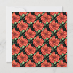Tarjeta Patrón sin foco Flores rojas tropicales hojas verd