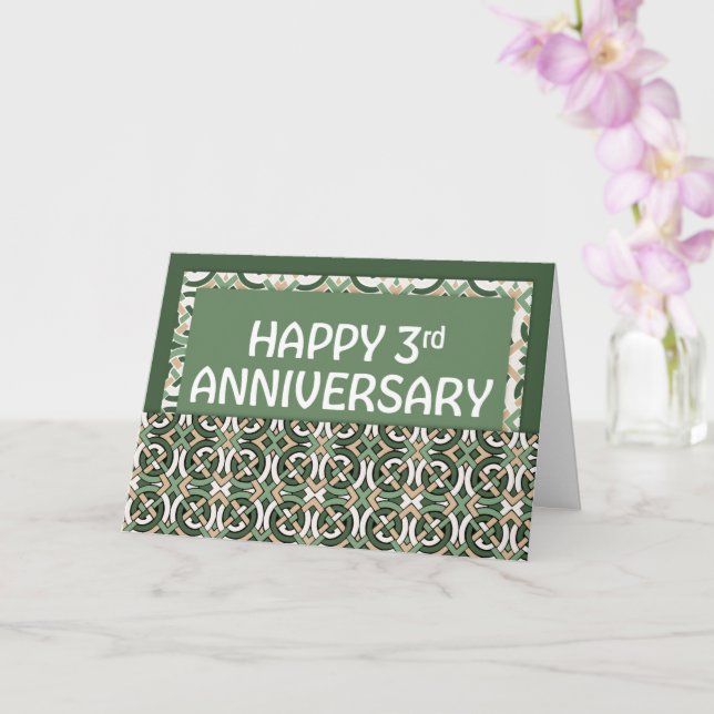 Tarjeta Patrón verde del tercer aniversario de los emplead (Orquídea)