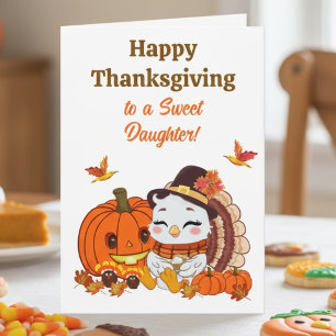 Tarjeta Pavo bebé de Acción de Gracias de calabaza y hija