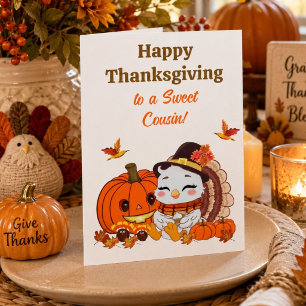 Tarjeta Pavo bebé primo y Acción de Gracias de calabaza 