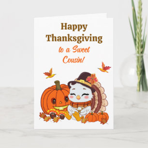 Tarjeta Pavo bebé primo y Acción de Gracias de calabaza