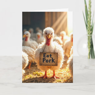 Tarjeta Pavo con letrero de "Comer Cerdo"