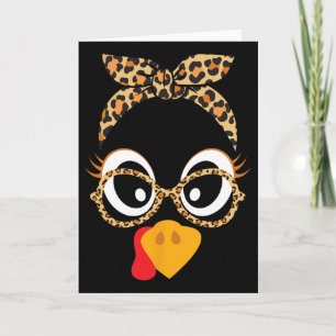 Tarjeta Pavo de Acción de Gracias Cara Leopardo Cabeza y G