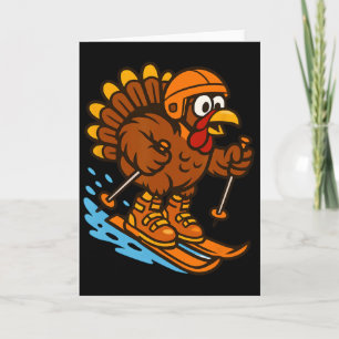 Tarjeta Pavo de Acción de Gracias Esquiador Esquí Esquí Ba