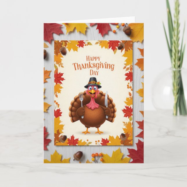 Tarjeta Pavo de Acción de Gracias — Fiesta Navideña (Anverso)