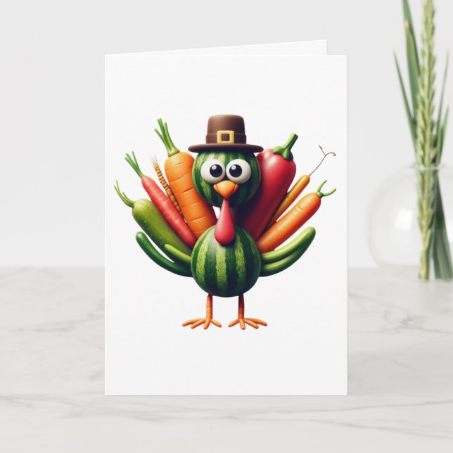 Tarjeta Pavo de Acción de Gracias Hecho de Verduras (Anverso)