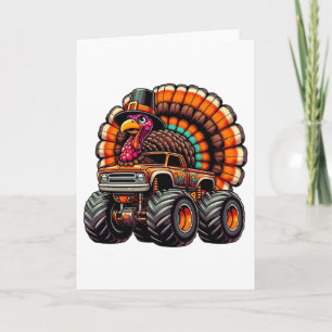 Tarjeta Pavo de Acción de Gracias montando camión monstruo