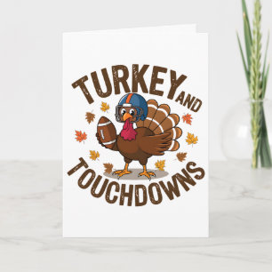 Tarjeta Pavo de Acción de Gracias y touchdowns jugador de