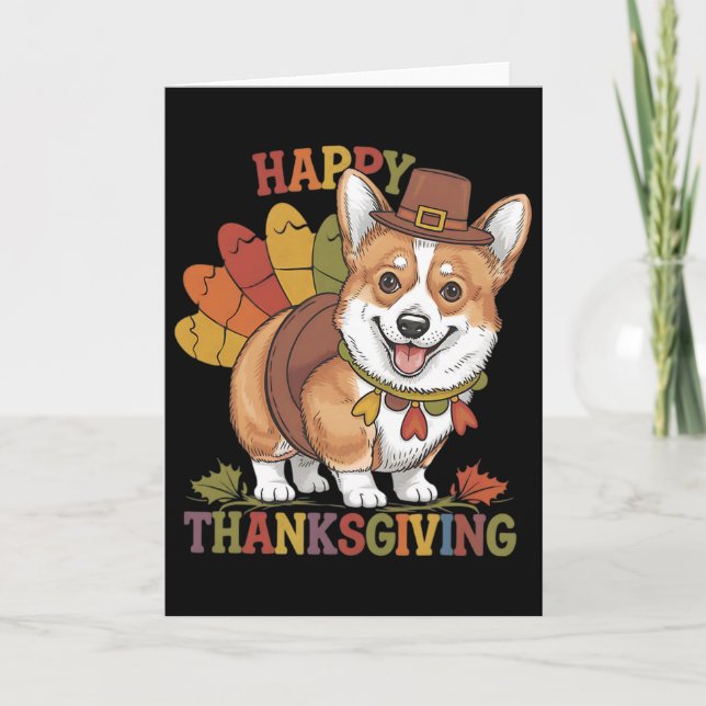 Tarjeta Pavo de perro Corgi de Acción de Gracias (Anverso)