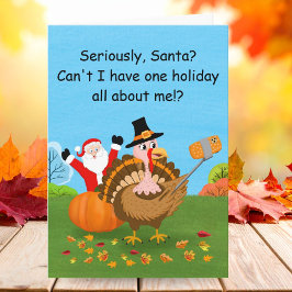Tarjeta Pavo de selfie con Santa haciendo fotobomba en Acc