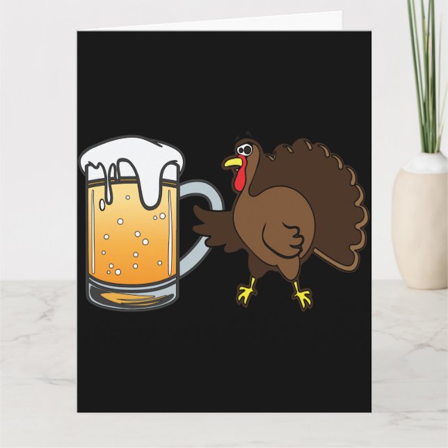 Tarjeta Pavo divertido de Acción de Gracias y cerveza fría (Anverso)