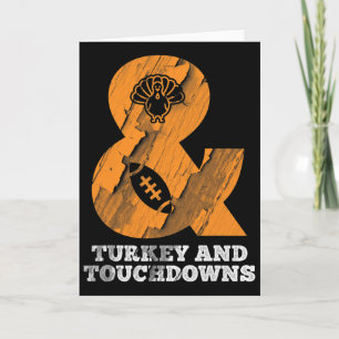 Tarjeta Pavo divertido de Acción de Gracias y touchdowns d