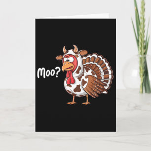 Tarjeta Pavo Divertido Moo Día de Acción de Gracias Vaca F