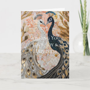 Tarjeta Pavo Real Bonito Rosa Dorado Navidad