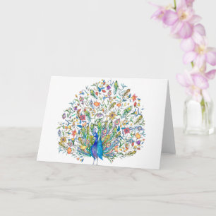 Tarjeta Pavo real floral acuarela
